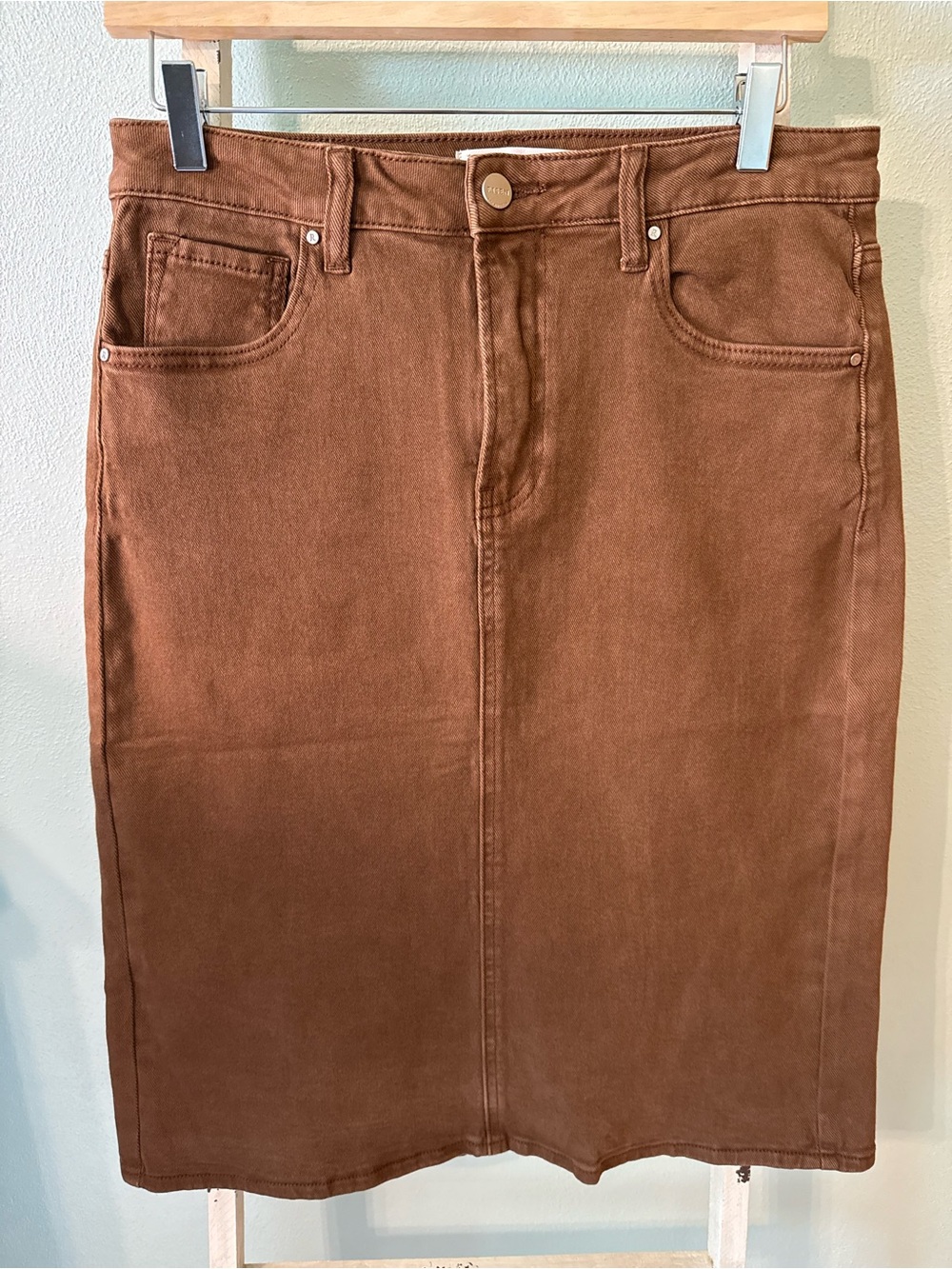 Risen Jeans Women's Brown Denim Pencil Skirt Size L Stretchy